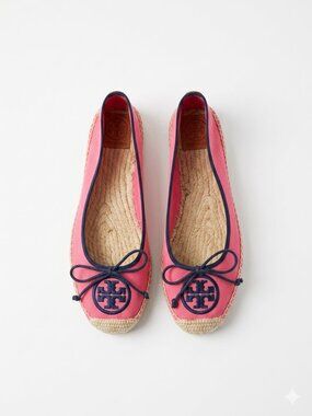 Tory Burch Pink Canvas Espadrille Ballet Flats Size 10